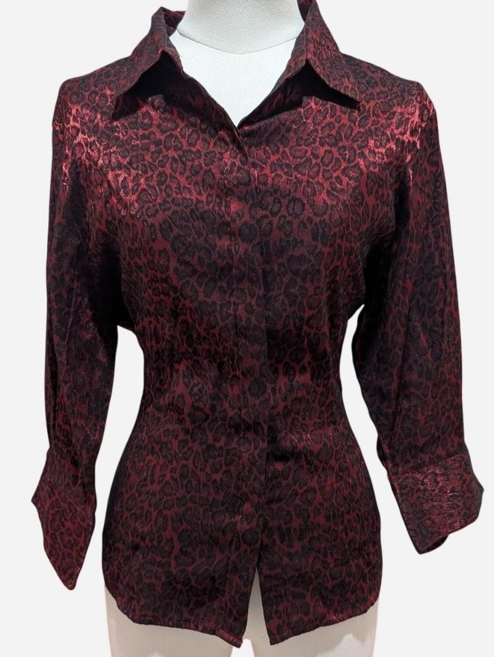 90s Red Satin-sheen Leopard Blouse (fits L/XL) ‼️open to offers